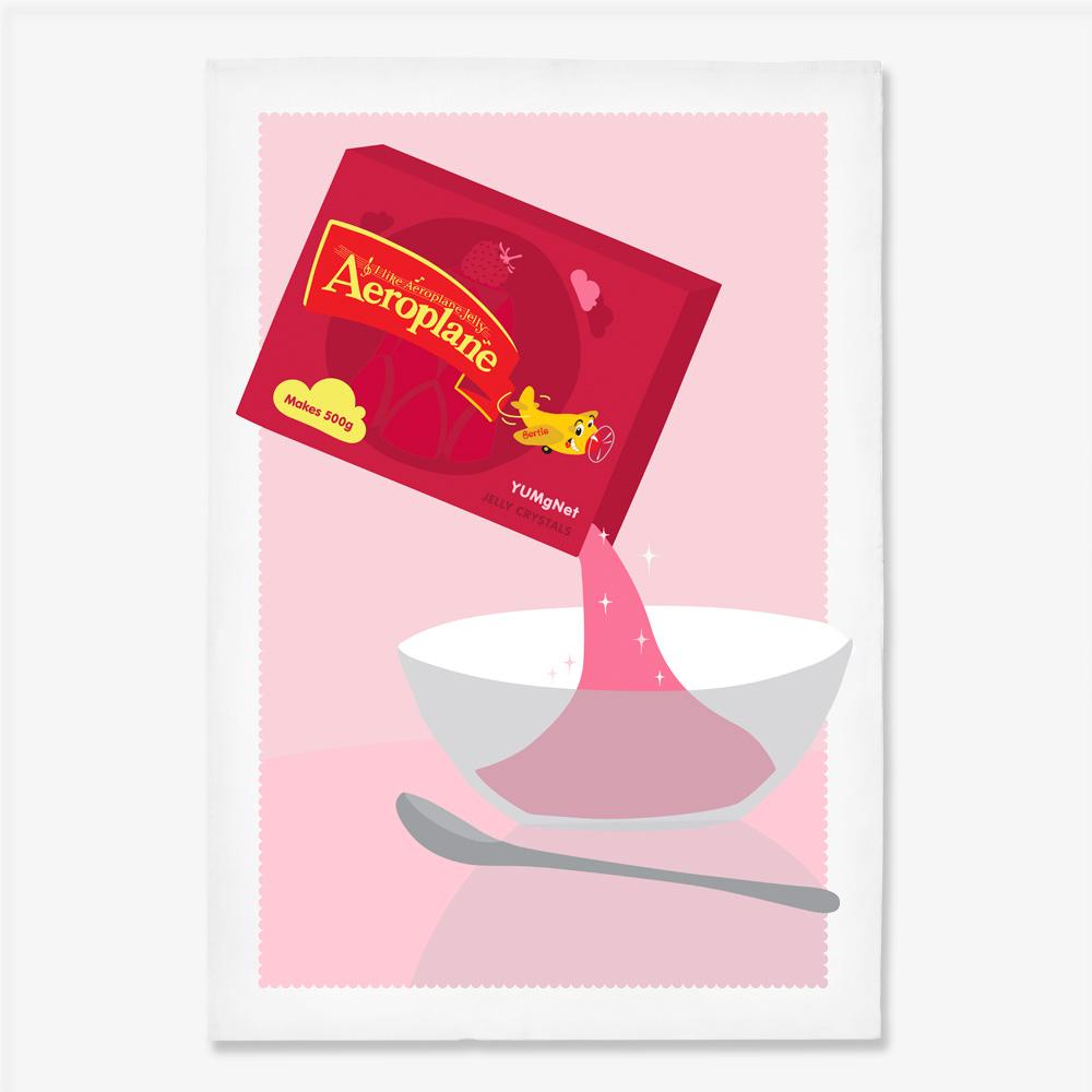 100% cotton Aeroplane Jelly tea towel featuring nostalgic Australian design, perfect for kitchen use, unique gifts, and iconic Aussie souvenirs.