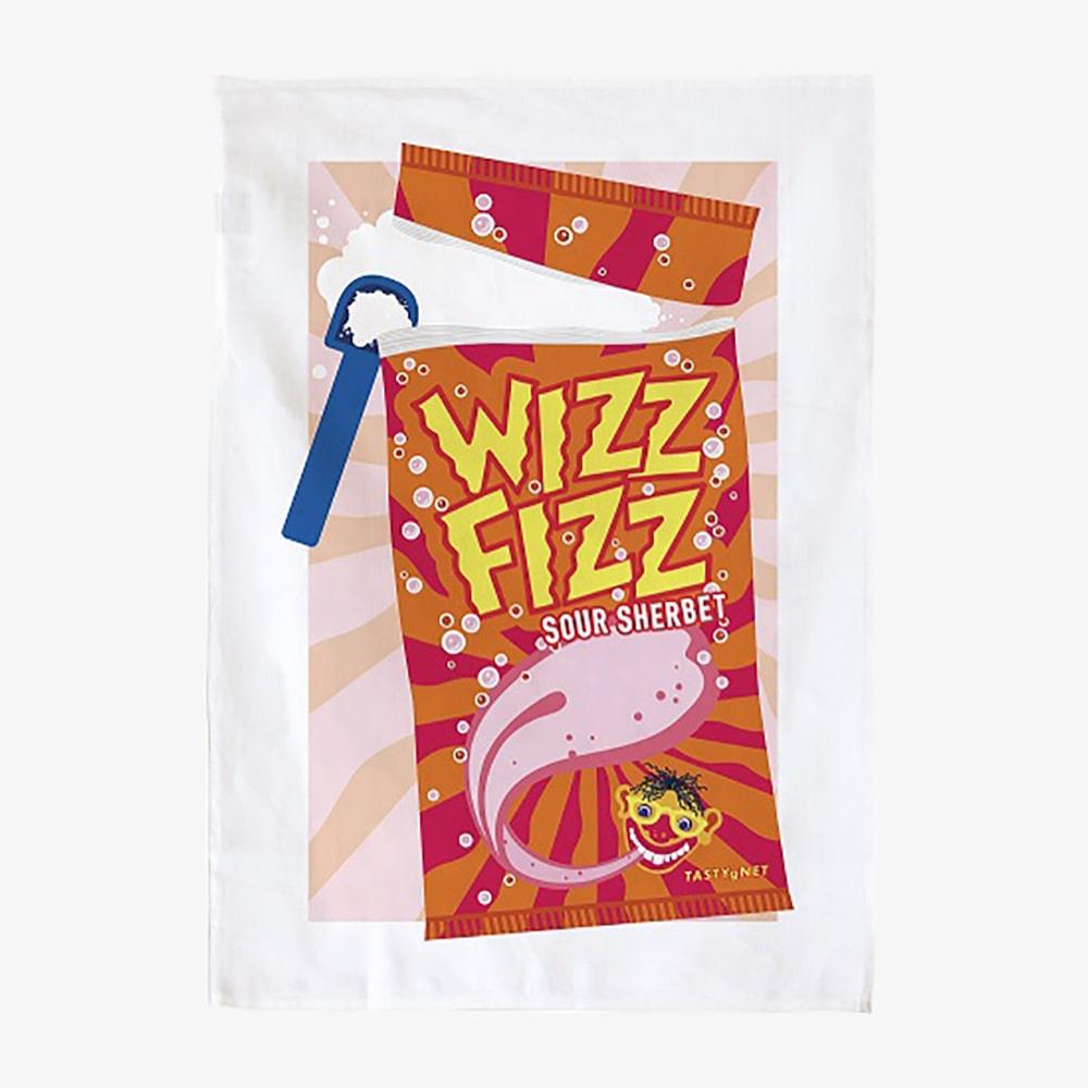 Wizz Fizz tea towel made from 100% cotton featuring nostalgic Australian sherbet design, perfect for kitchen décor, gifts, and Aussie souvenirs.