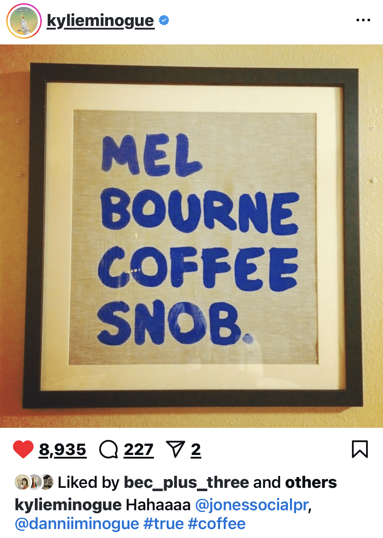 Make Me Iconic Coffee Snob Tea Towel celebrating Melbourne’s coffee culture, as featured by Kylie Minogue on Instagram, perfect for caffeine lovers and city pride.