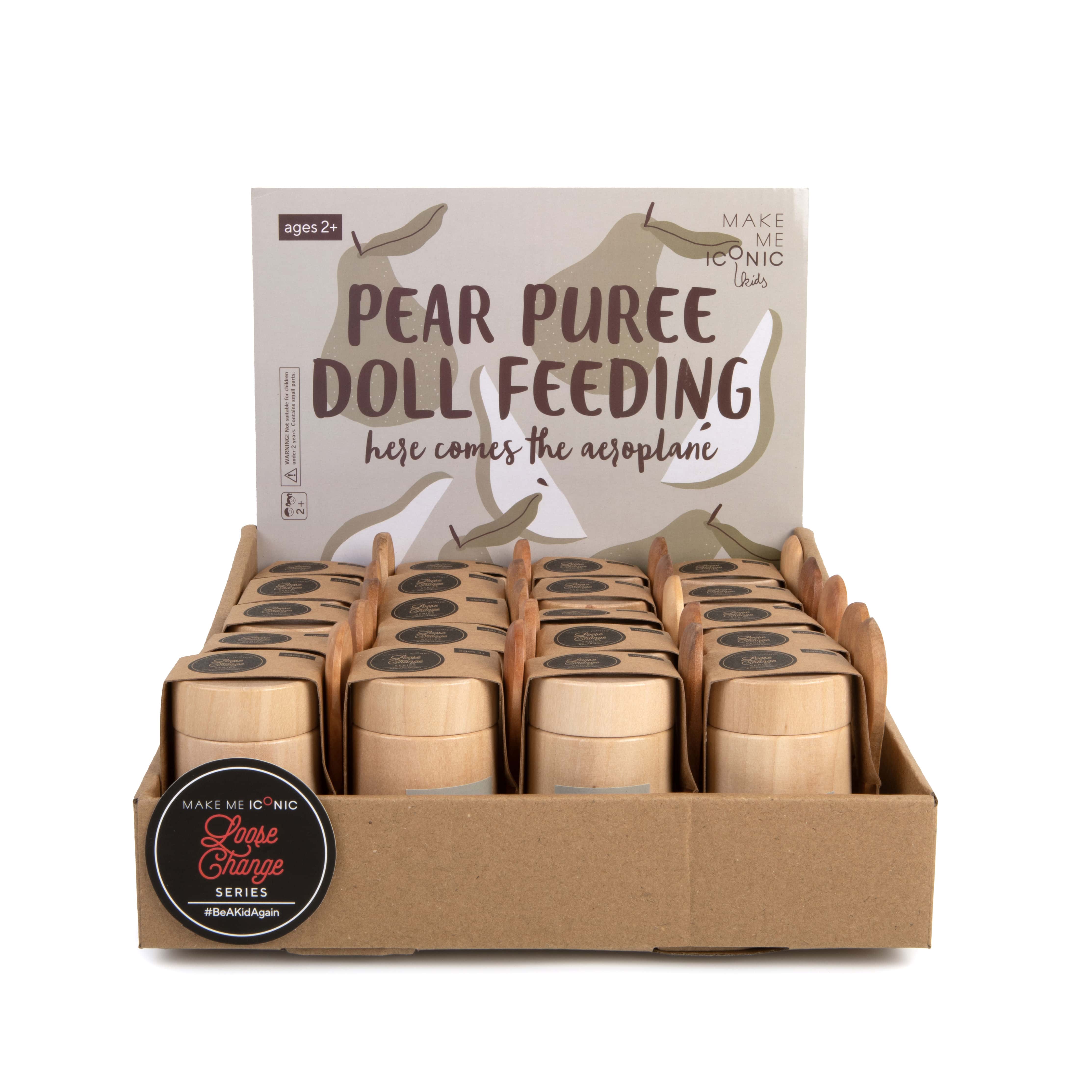 Make Me Iconic 3-piece wooden toy jar set with jar, removable lid, and wooden spoon is perfect for pretend play, scooping fun, and imaginative role play.