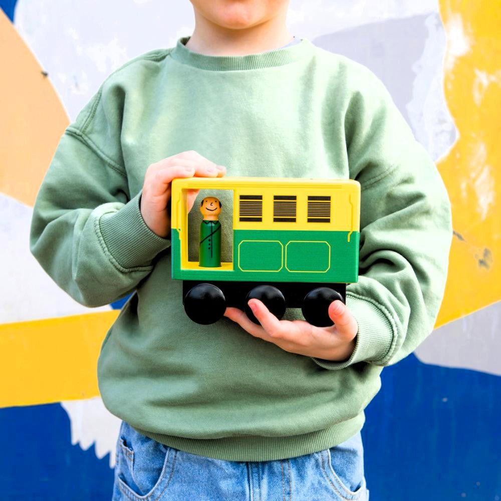 Wooden Melbourne tram toy for kids, inspired by real Aussie commuter trains, perfect Australian gift for pretend play, learning, and imaginative adventures.