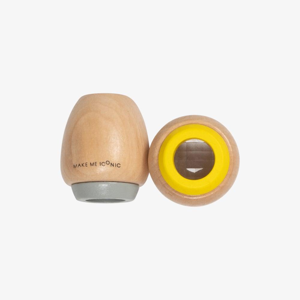 Make Me Iconic wooden kaleidoscope toy made from natural timber, designed for STEM learning, imaginative play, and visual discovery through light and reflection.