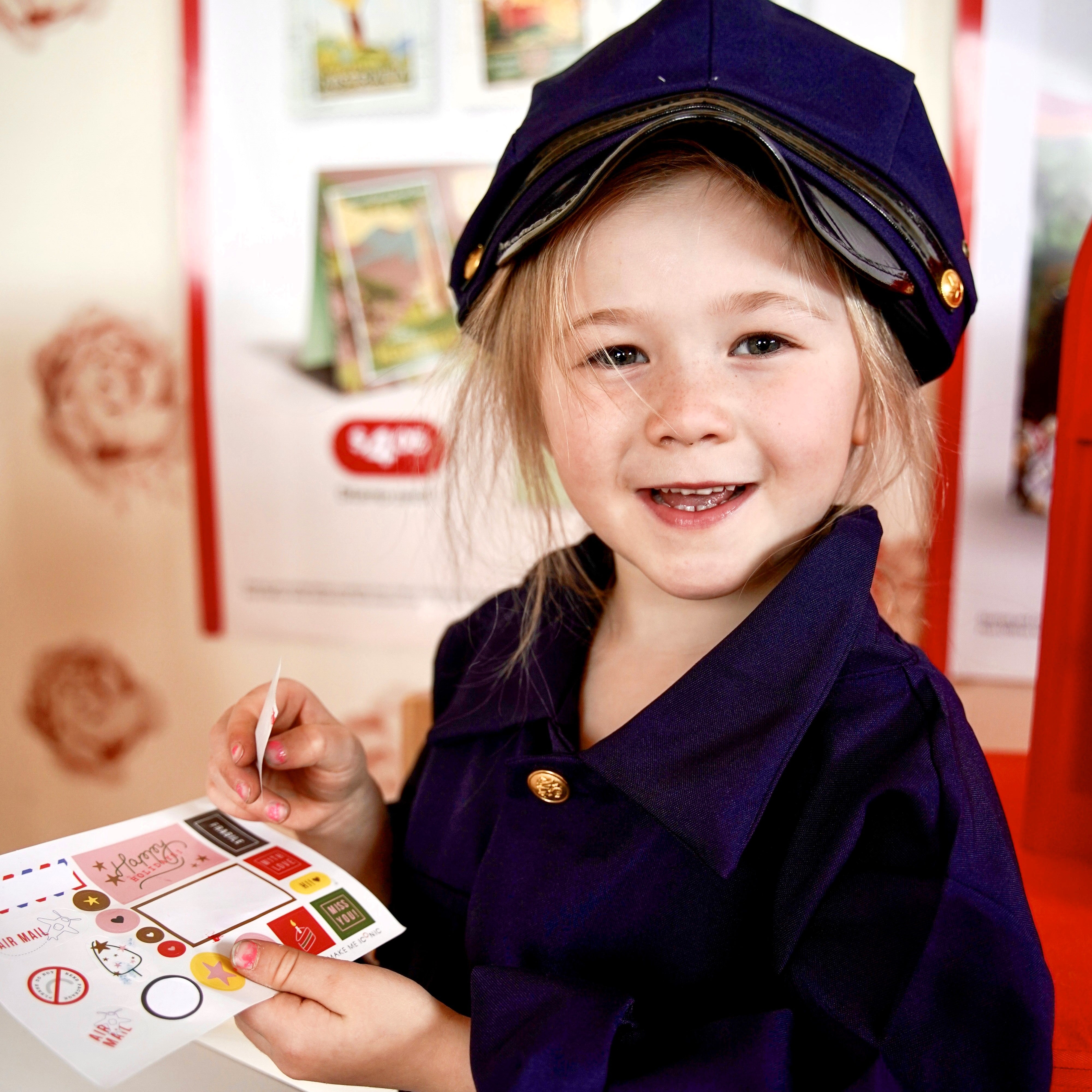 DIY Post Box Letters Craft Kit with colourful paper letters, stamps, and envelopes designed to pair with wooden toy Iconic Post Box for imaginative play.