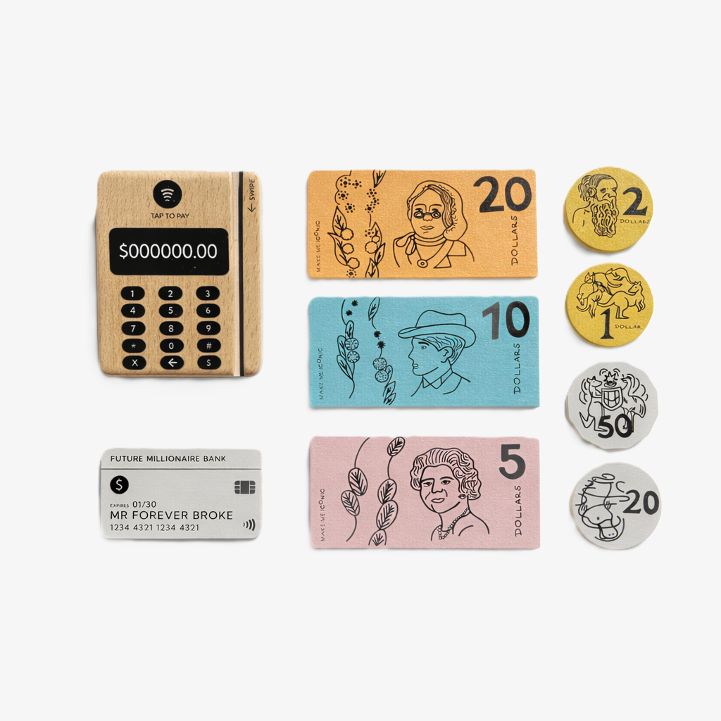 Wooden Money & POS Machine for Kids | Pretend Play | Make Me Iconic