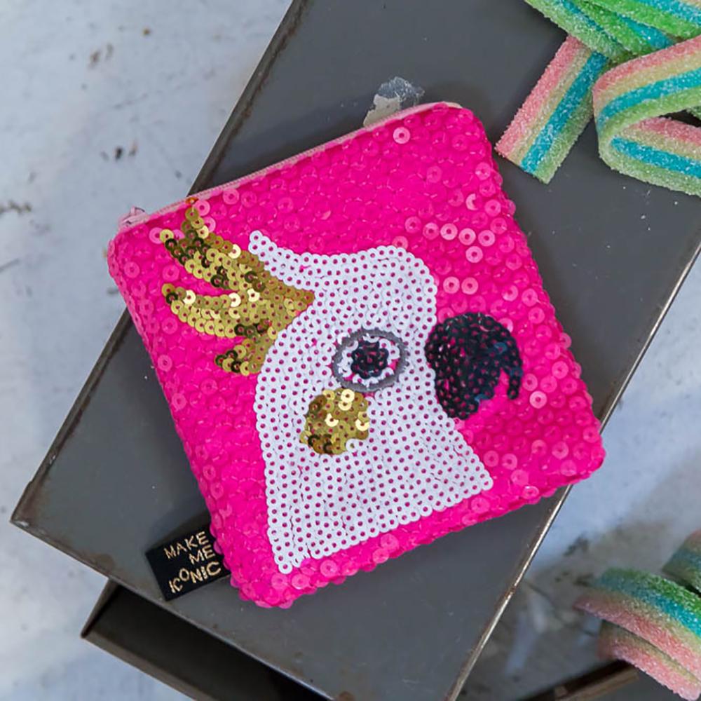 Australian Cockatoo Pocket Purse featuring shimmering sequins and Australia's favourite cheeky bird. Perfect for coins, keys, hair clips and tiny treasures.