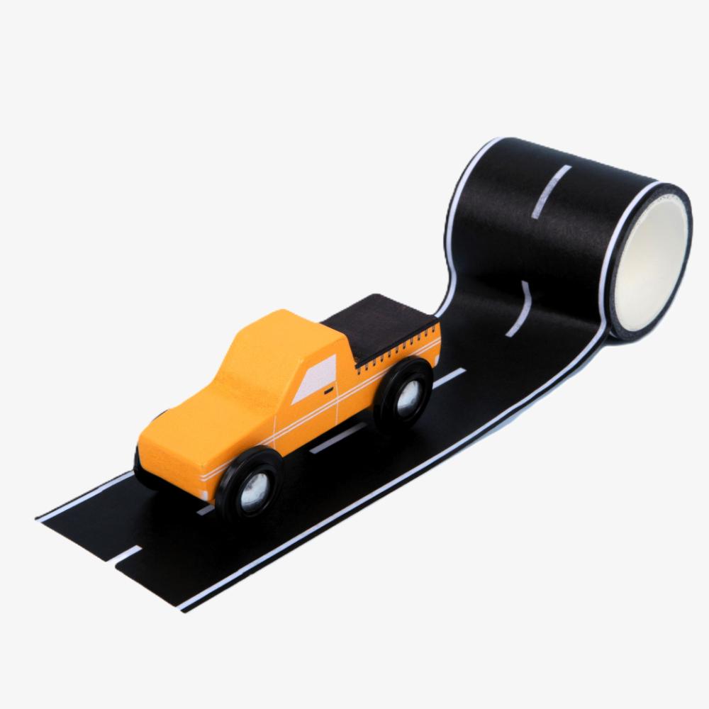 Make Me Iconic Iconic Ute & Road Tape Set with orange wooden Aussie ute, roll-out road tape and wooden Australian road signs.