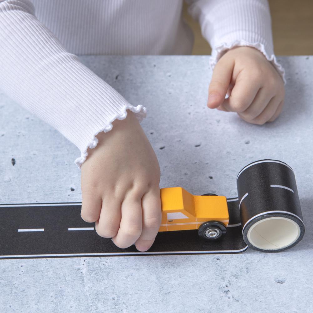 Make Me Iconic Iconic Ute & Road Tape Set with orange wooden Aussie ute, roll-out road tape and wooden Australian road signs.