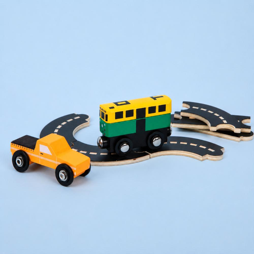 Make Me Iconic Iconic Ute & Road Tape Set with orange wooden Aussie ute, roll-out road tape and wooden Australian road signs.