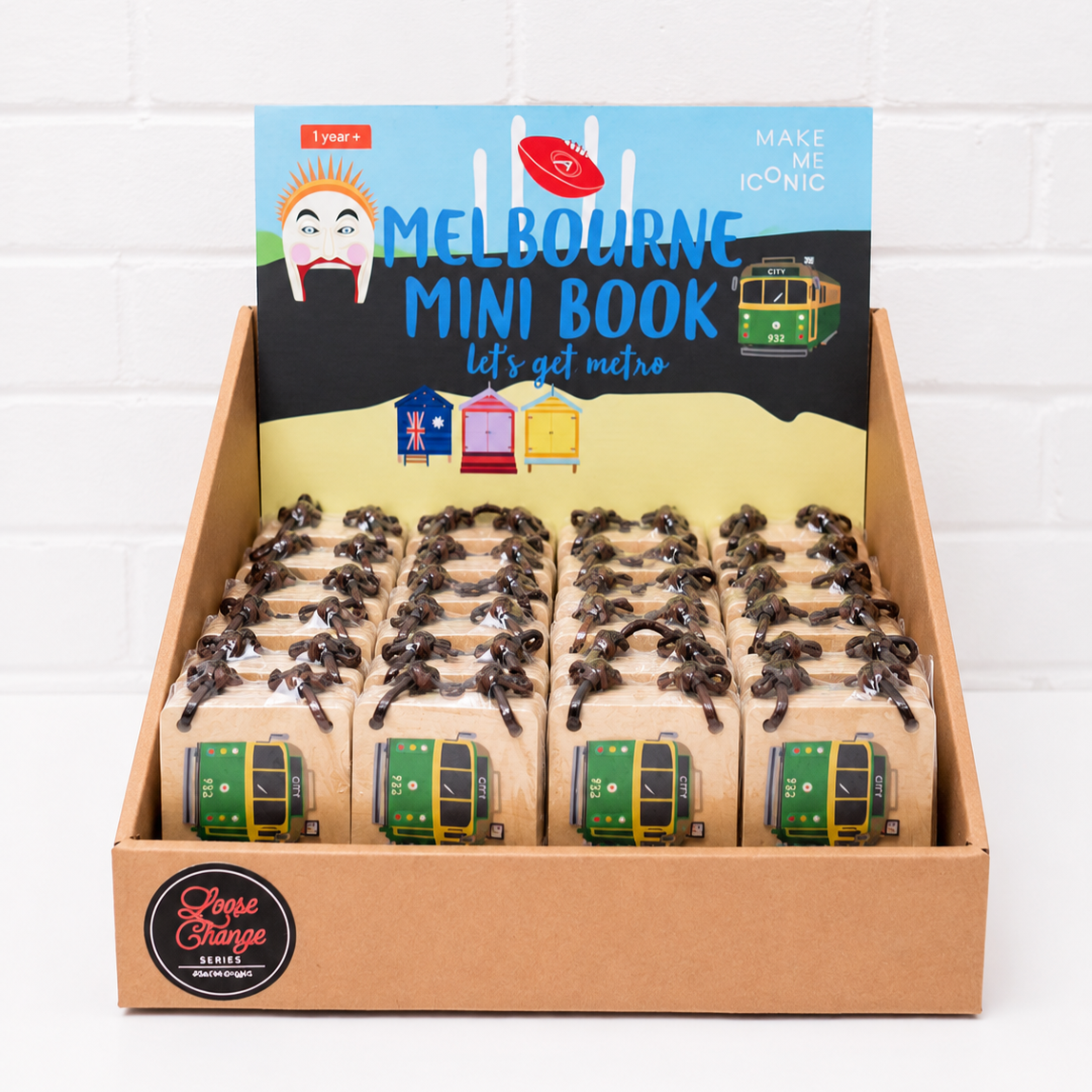 Make Me Iconic Melbourne Icons wooden book for toddlers, featuring iconic Melbourne and Australian favourites for early learning, word recognition, imaginative play and screen-free fun.