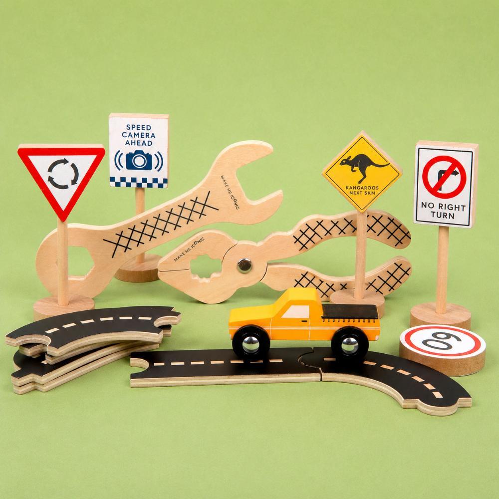 Make Me Iconic wooden Iconic Spanner toy for kids, a high-quality pretend play tool designed for little hands, imaginative builder play and construction role play.