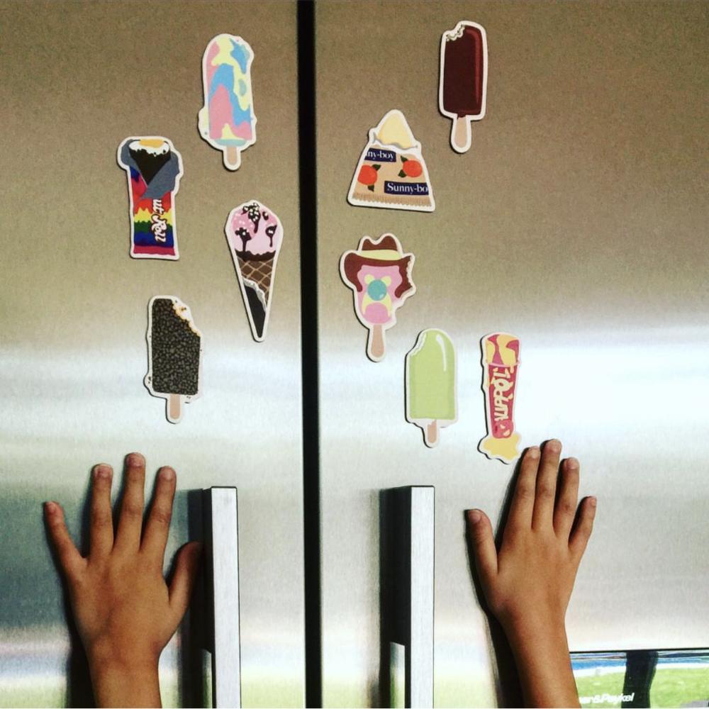 Nostalgic Australian ice cream magnets inspired by classics like Bubble O’ Bill and Golden Gaytime. A playful retro magnet set perfect for holding notes, shopping lists and kids’ artwork on your fridge.