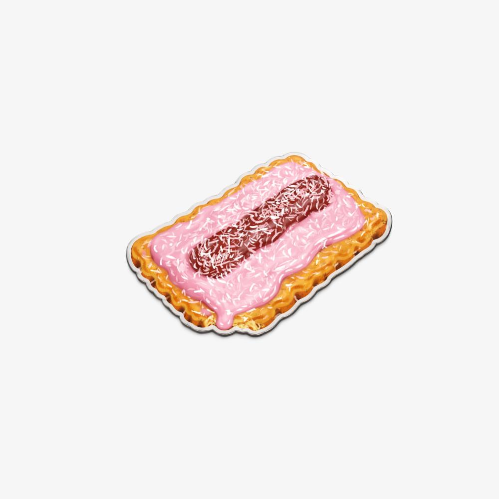Arnotts Iced VoVo biscuit fridge magnet inspired by the iconic Australian pink fondant, jam and coconut biscuit, a nostalgic Aussie gift by Make Me Iconic.