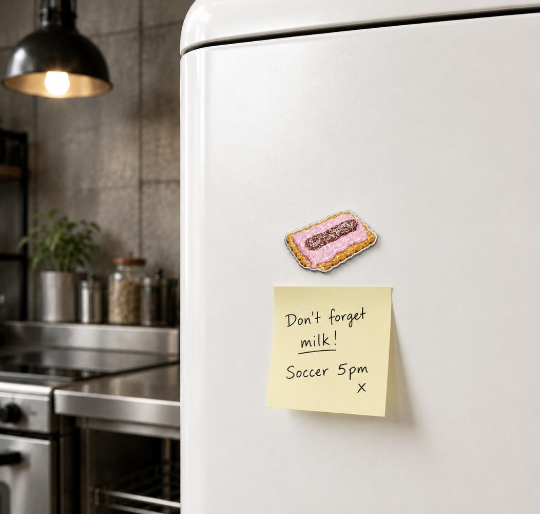 Arnotts Iced VoVo biscuit fridge magnet inspired by the iconic Australian pink fondant, jam and coconut biscuit, a nostalgic Aussie gift by Make Me Iconic.