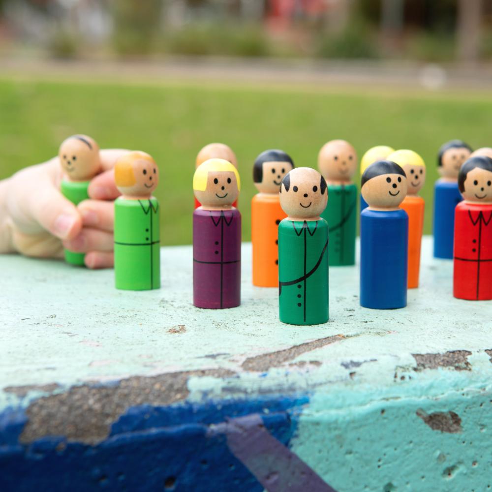 Make Me Iconic mixed box of 14 wooden replacement passengers and tram conductors for the Make Me Iconic Tram, Ute and Ferry, packaged in a branded box. Inspires imaginative medical play, empathy, and storytelling fun.