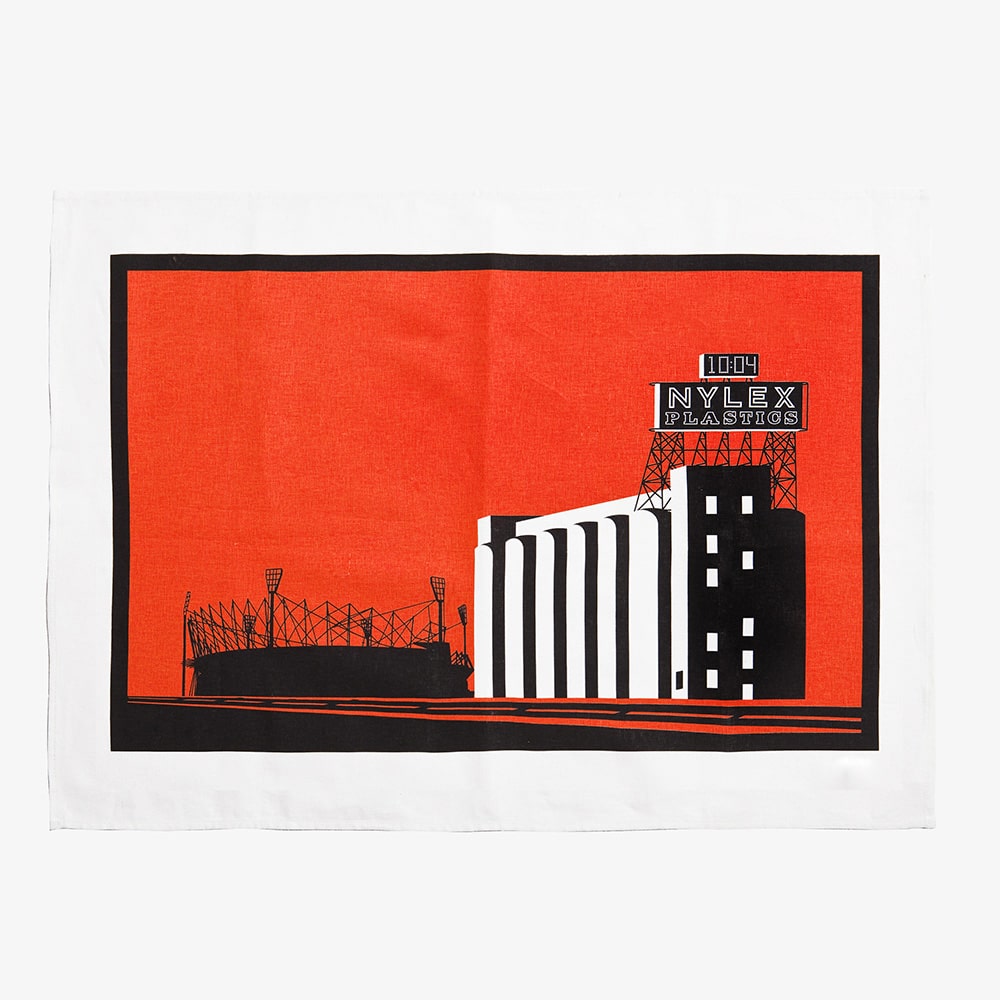 Iconic Melbourne Nylex Tea Towel featuring the famous rooftop sign design, celebrating vintage industrial charm and classic Australian design.
