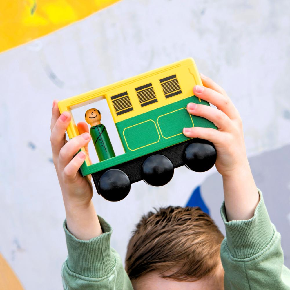 Wooden Melbourne tram toy for kids, inspired by real Aussie commuter trains, perfect Australian gift for pretend play, learning, and imaginative adventures.
