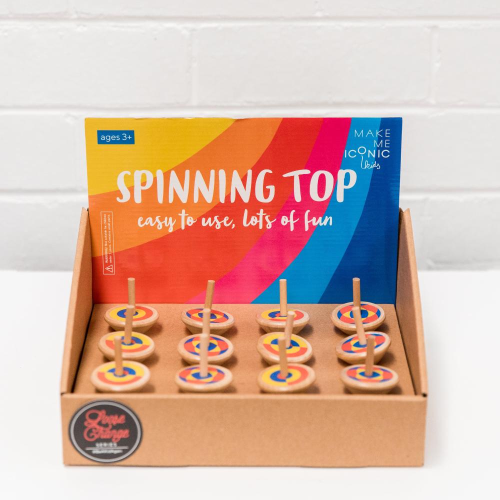 Make Me Iconic wooden toy spinning top in a classic design, crafted from smooth timber and built for endless spinning fun at home. A simple, nostalgic toy that encourages hand-eye coordination and screen-free play.