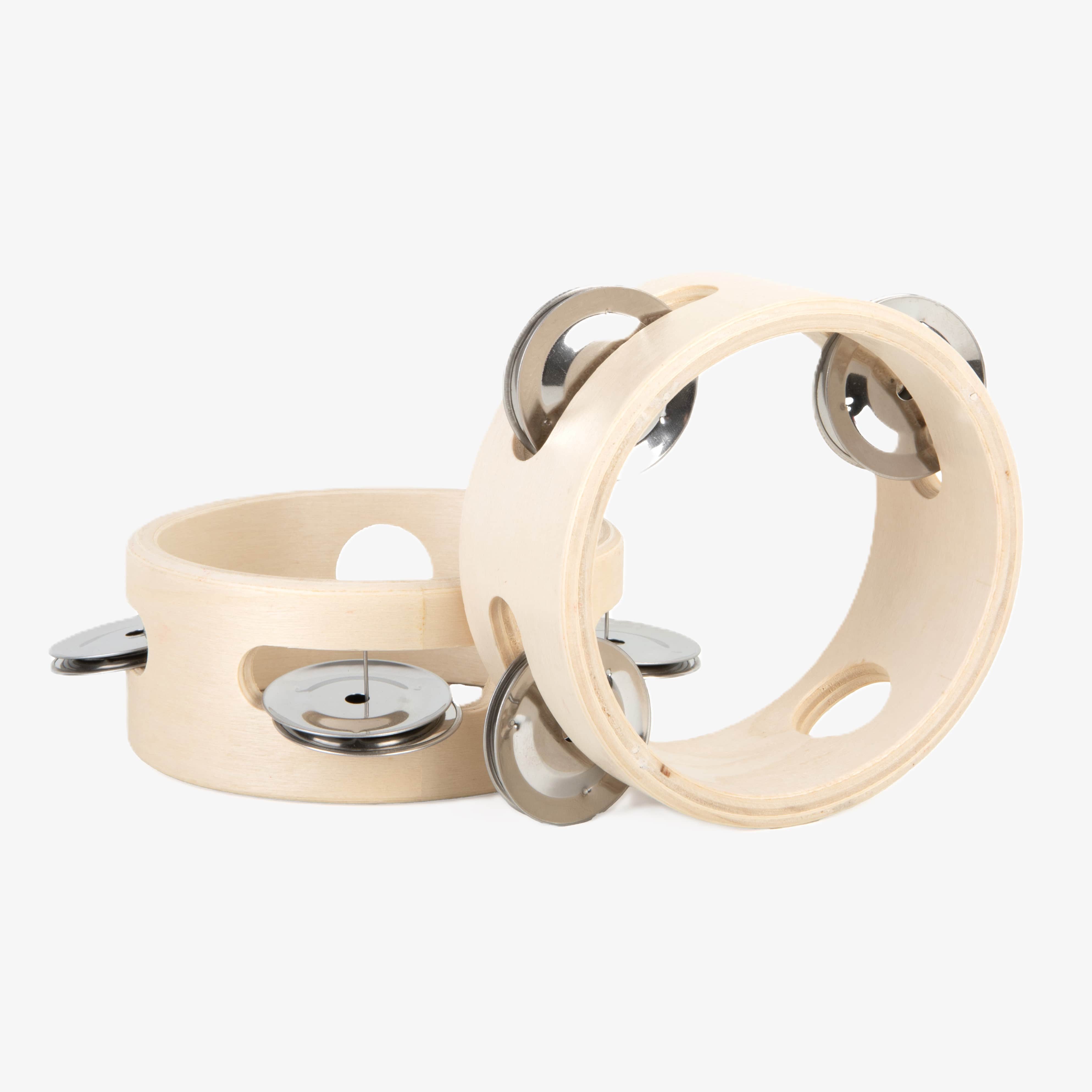 1-piece wooden toy tambourine with a classic round design, perfect for musical pretend play. Encourages young kids to explore rhythm, coordination, and creative expression through music.