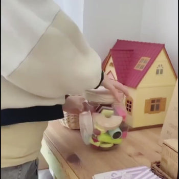 Wooden candy jar toy set for kids featuring hand-painted lollies, candy canes and wrapped sweets in an acrylic jar designed for imaginative pretend play.