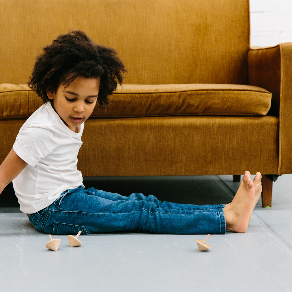 make me iconic wooden toy loose change series spinning top