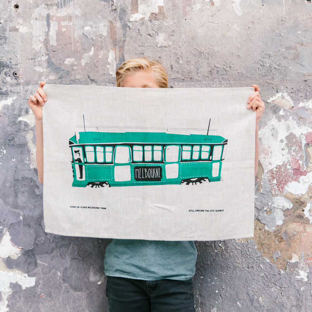 ICONIC TEA TOWEL 100% LINEN - TRAM